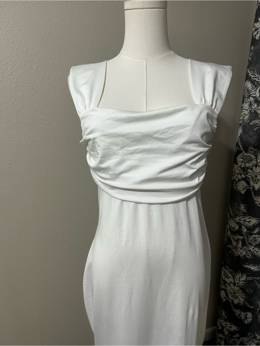 Cider White Ruched Bust Cap Sleeve Maxi Dress